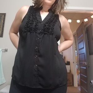 Black Frilly Tank Top Blouse